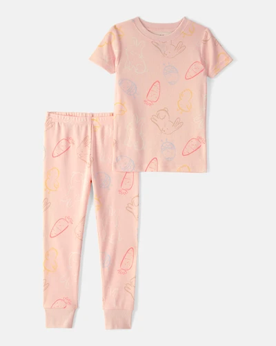 Baby Girl Easter Bunny 100% Cotton Snug Fit 2-Piece Pyjama Set - Pink