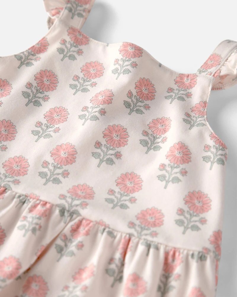 Toddler Girl Organic Cotton Tiered Dress Rosebud Petal Print