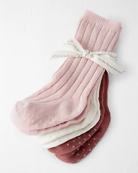 Baby Girl 3-Pack Knee-High No-Slip Socks Made with Organic Cotton