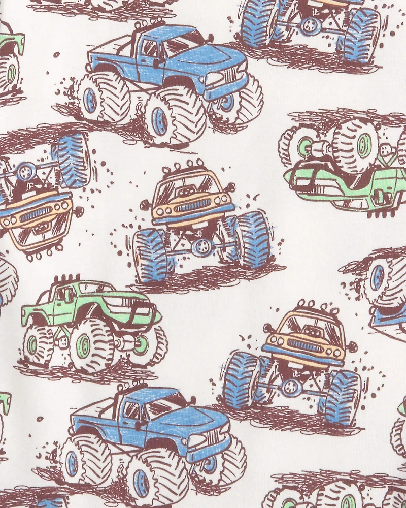 Boys Monster Truck 100% Cotton Snug Fit 4-Piece Pyjama Set - Grey