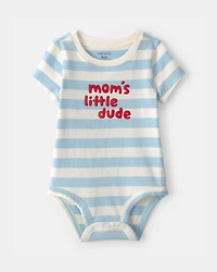 Baby Boy 'Mom's Little Dude' Striped Graphic Bodysuit - Blue/Ivory