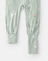 Toddler Bunny PurelySoft 1-Piece 2-Way Zip Pyjama - Green