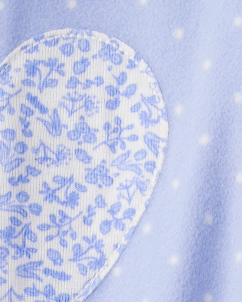 Baby Girl Heart Print Loose Fit Long-Sleeve 2-Way Zip 1-Piece pyjamas - Blue