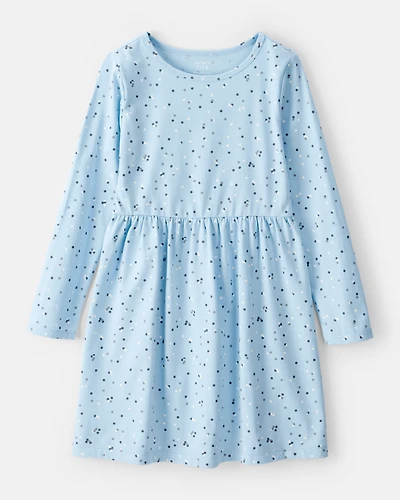 Girls Confetti Print Long-Sleeve Dress - Blue