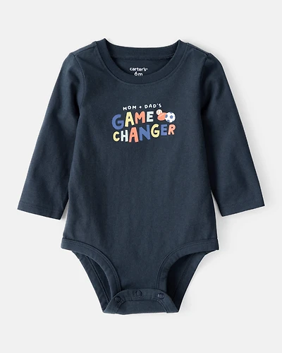 Baby Boy Cotton Long-Sleeve Graphic Bodysuit - Navy Blue