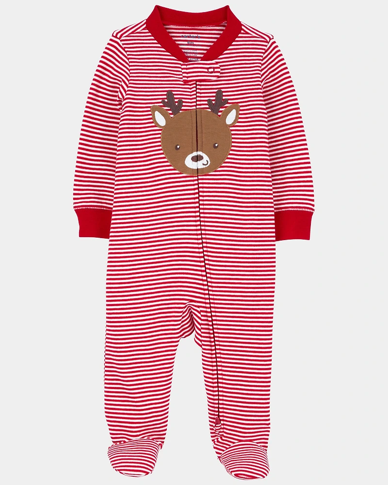Baby Reindeer Striped 2-Way  Sleeper - Red