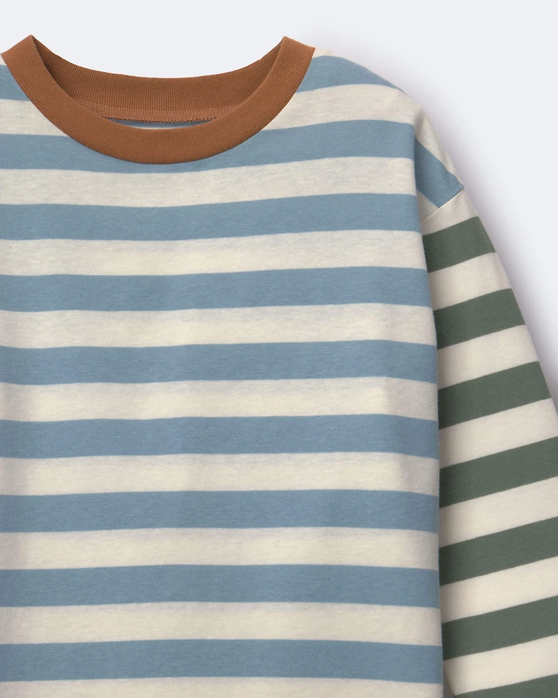 Toddler Long-Sleeve Relaxed Tee Stripes - Blue/Olive