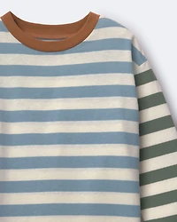 Toddler Long-Sleeve Relaxed Tee Stripes - Blue/Olive