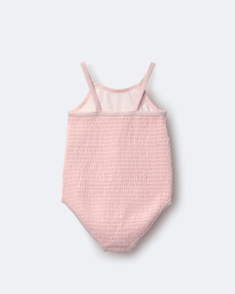 Toddler Girl Smocked One-Piece Swimsuit - Light Pink