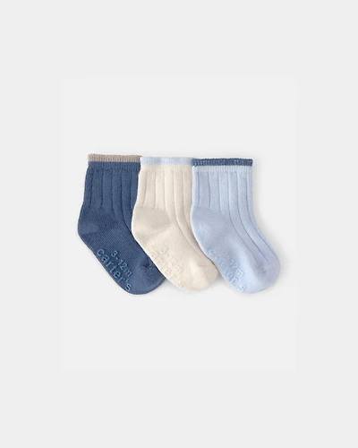 Baby 3-Pack Ankle Socks - Blue/Ivory