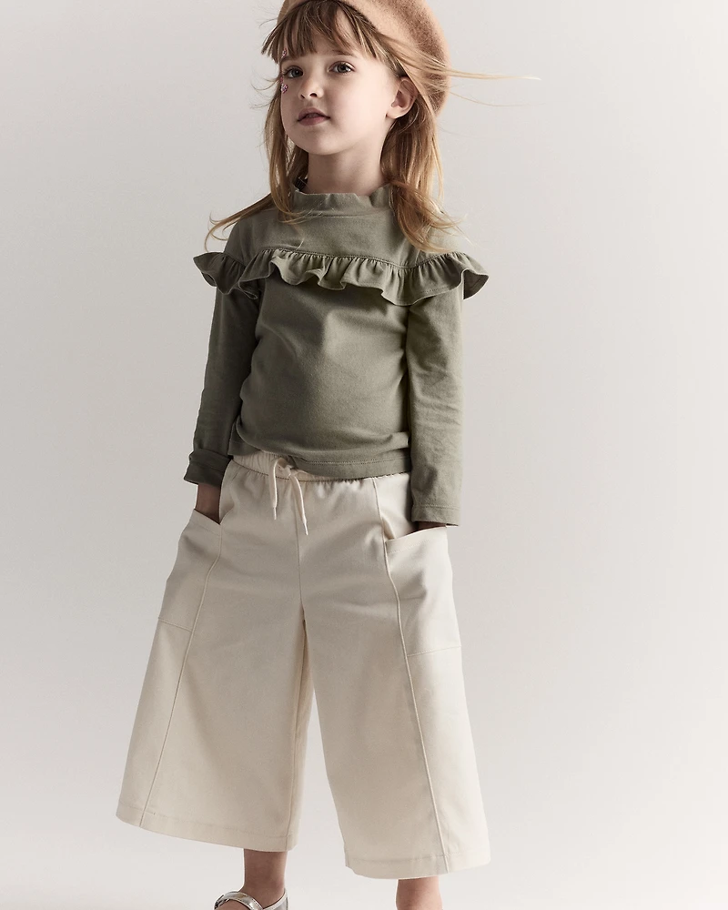Toddler Girl Mock Neck Ruffle Top - Olive