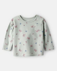 Baby Girl Butterfly Print Long Sleeve Tee - Green