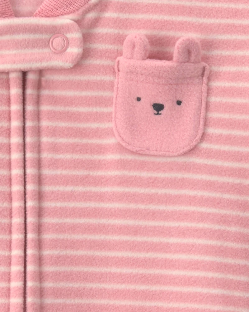 Baby Girl Striped Fleece Loose Fit Wearable Blanket - Pink
