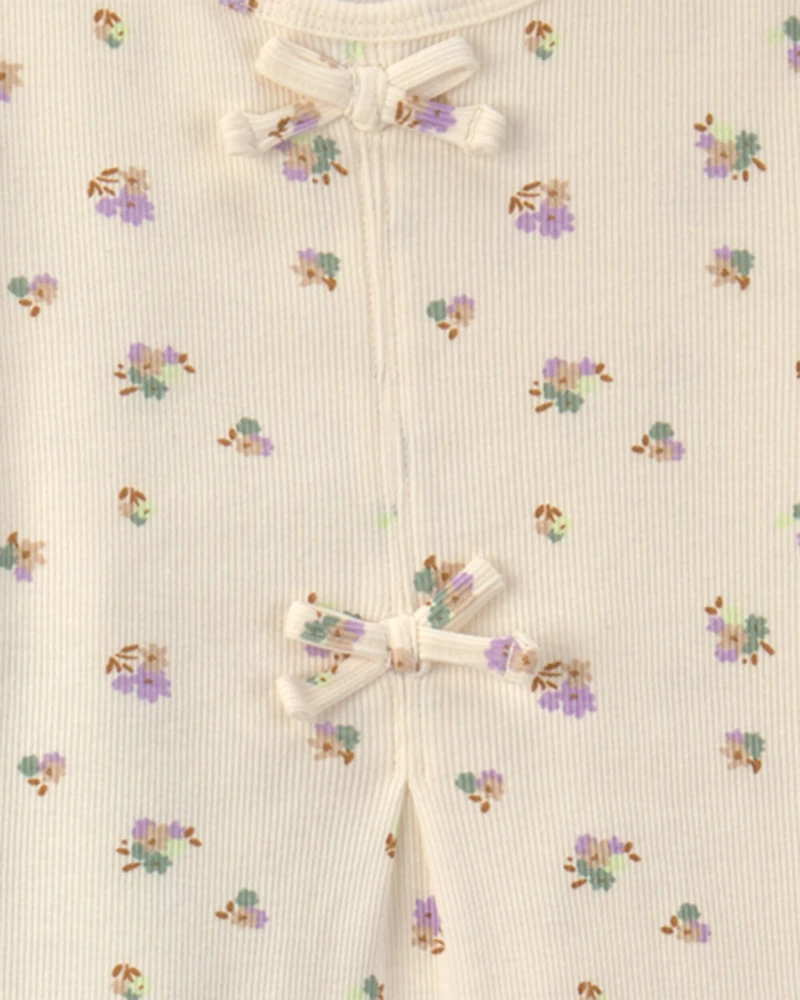Girls 2-Piece Floral Short-Sleeve Top & Pant Set – Cream/Green
