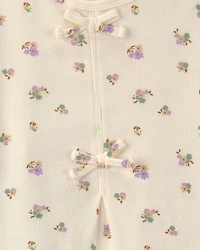 Girls 2-Piece Floral Short-Sleeve Top & Pant Set – Cream/Green