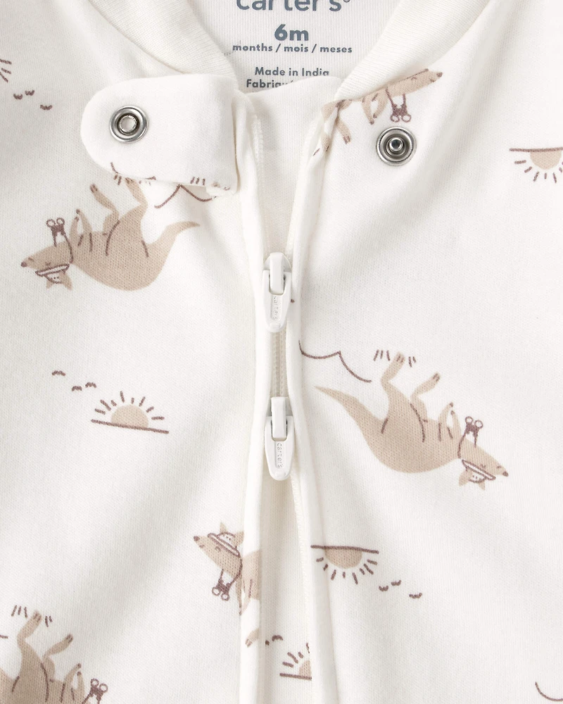 Baby Kangaroo 2-Way Zip 100% Cotton Sleeper - Cream