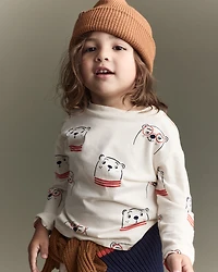 Toddler Otter Print Long-Sleeve Relaxed Graphic Tee - Cream