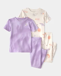 Toddler Girl Space Constellation Tie-Dye 100% Cotton Snug Fit 4-Piece Pyjama Set - Purple