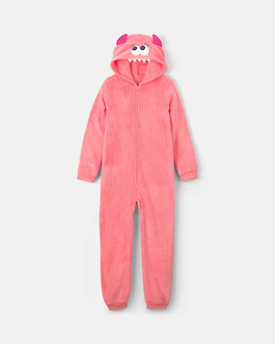 Girls 1-Piece Monster Halloween Fleece Pyjama Costume - Coral