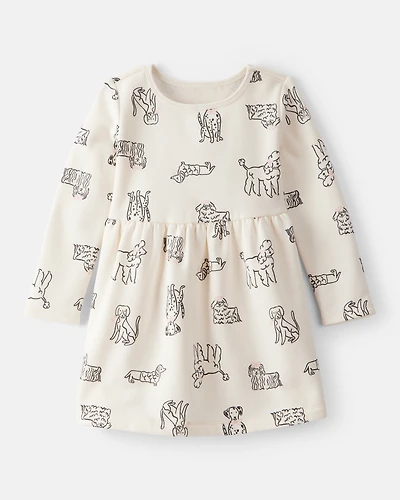 Toddler Girl DayDream Fleece Puppy Knit Dress - Ivory
