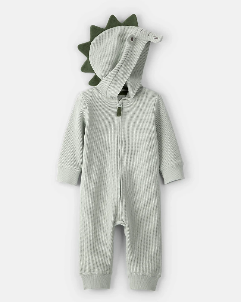 Baby Boy Alligator Thermal Long-Sleeve Hooded Jumpsuit - Green