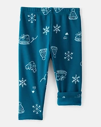 Baby Girl Winter Print Pull-On Stretch Cozy Leggings - Blue