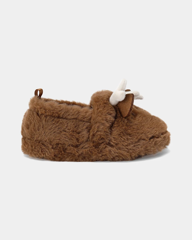 Boys Christmas Reindeer Slippers - Brown