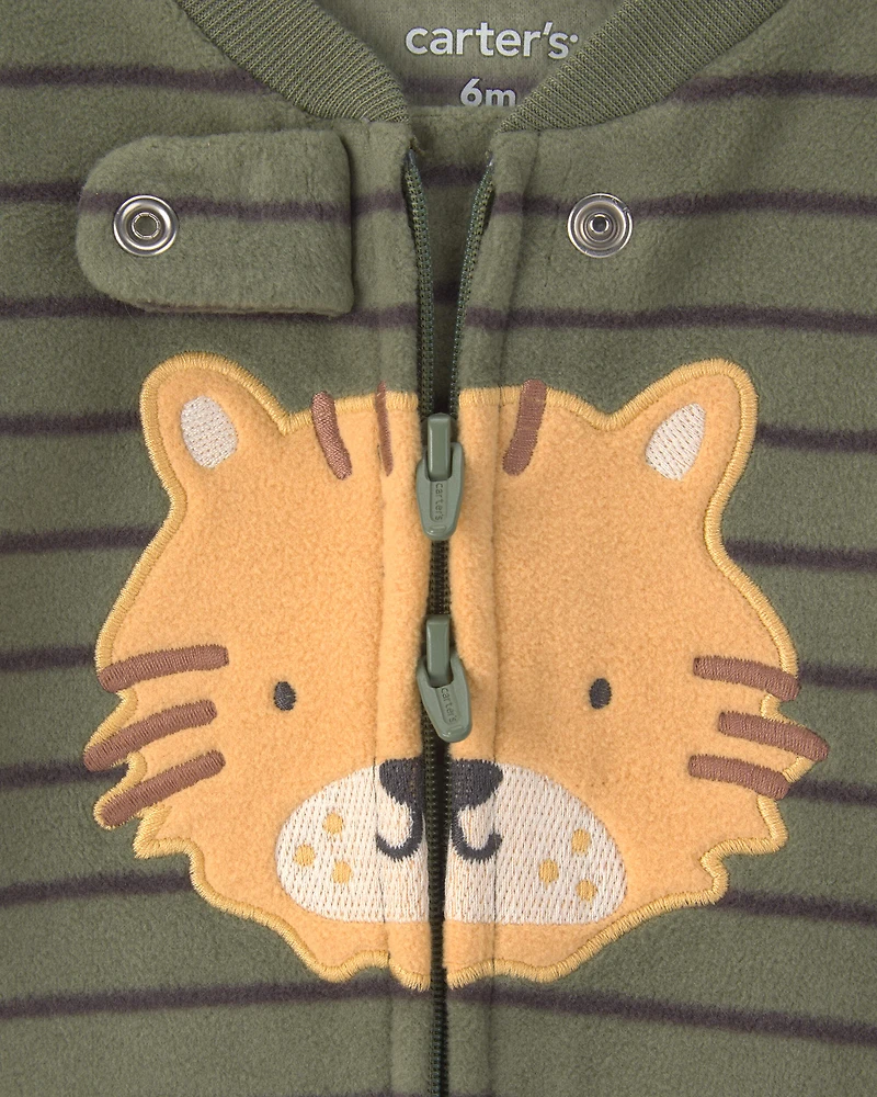 Baby Boy Tiger Striped Fleece 2-Way Zip Sleeper - Green