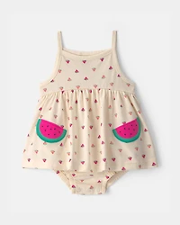 Baby Girl Watermelon Bodysuit Dress - Ivory