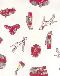 Toddler Boy Firetruck Striped 100% Cotton Snug Fit 4-Piece Pyjama Set - Red/White