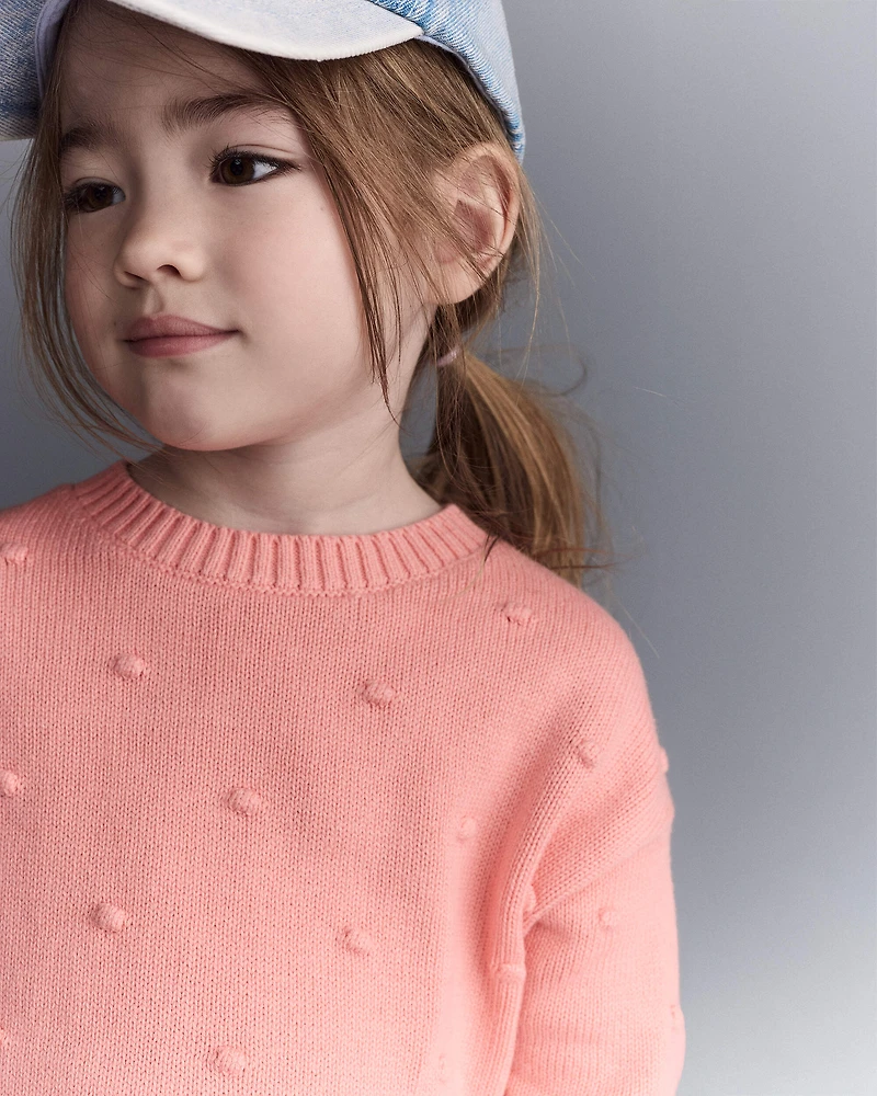 Toddler Girl Popcorn Sweater - Coral