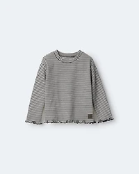 Toddler Girl Striped Ruffle Edge Long-Sleeve Top - Dark Grey/Ivory