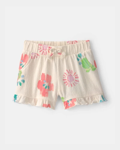 Baby Girl Ruffle-Trim Tropical Floral Shorts - Cream