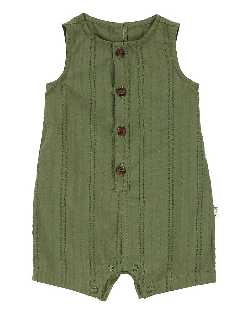 Baby Button-Down Cotton Romper - Green