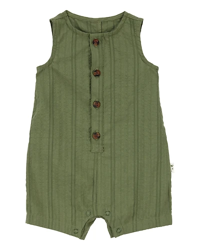 Baby Button-Down Cotton Romper - Green