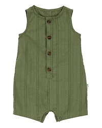 Baby Button-Down Cotton Romper - Green