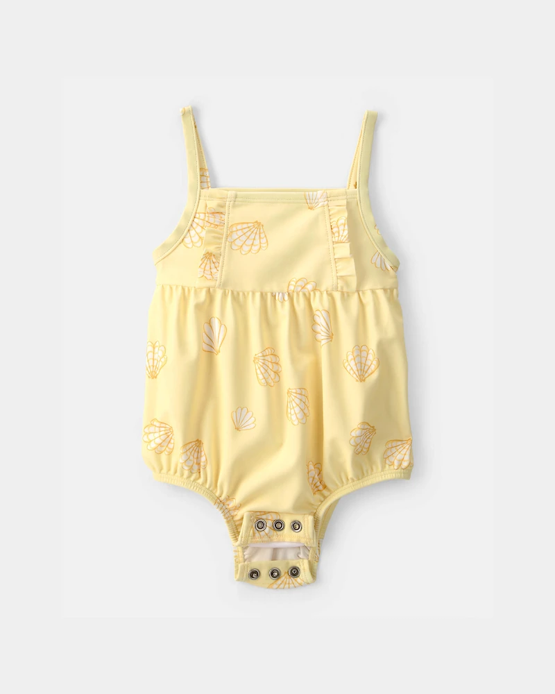 Baby Girl Shell Short-Sleeve 1-Piece Swimsuit - Yellow