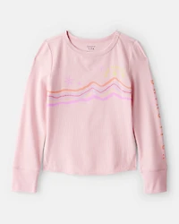 Girls Active Rib Long-Sleeve Top - Pink