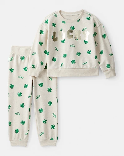 Toddler Girl St. Patrick's Day French Terry Sweatshirt & Pant Set - Cream