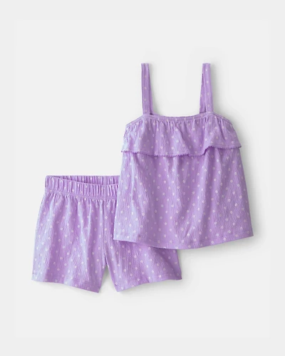 Girls 2-Piece Ruffle Top & Short Set - Purple