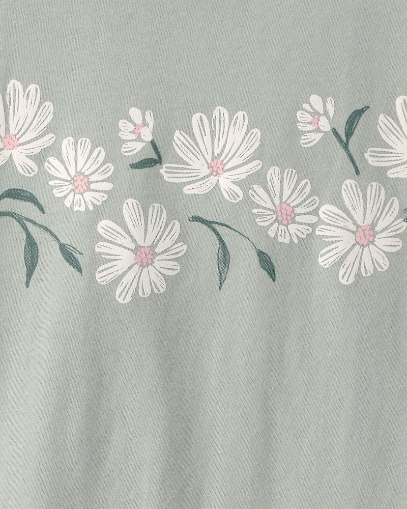 Girls Daisy Floral Long-Sleeve Graphic Tee - Green
