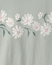 Girls Daisy Floral Long-Sleeve Graphic Tee - Green