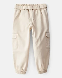 Toddler Girl Cotton Cargo Joggers - White