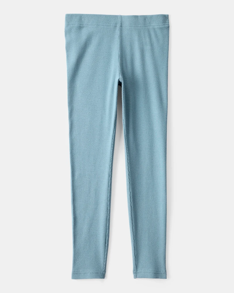Girls Floral 100% Cotton Pull-On Stretch Leggings - Blue