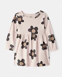 Baby Girl Floral Print Long-Sleeve Dress - Ivory