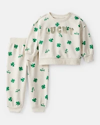 Baby Girl St. Patrick's Day French Terry Sweatshirt & Pant Set - Cream