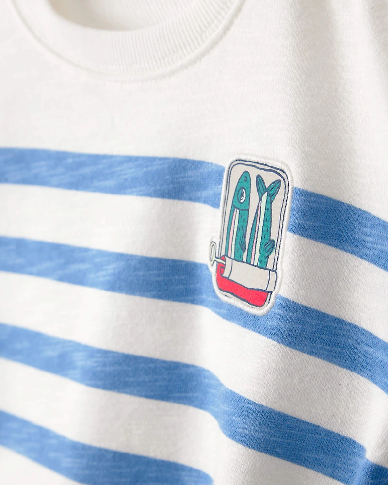 Baby Boy Striped French Terry Pullover Sweatshirt - Blue/White