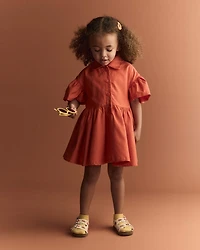 Toddler Girl Ruffle Collar Flowy Dress - Orange