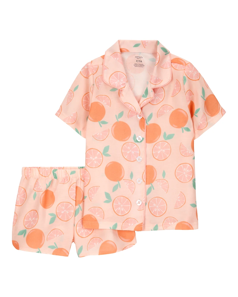 Girls Orange Print Loose Fit 2-Piece Pyjamas