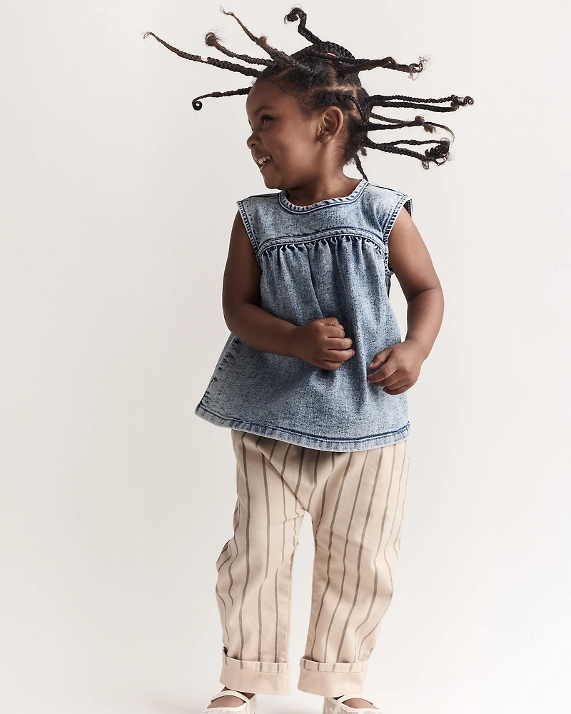 Toddler Girl Sleeveless Denim Top Avenue Wash - Blue